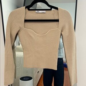 Zara Camel Ribbed Knit Top